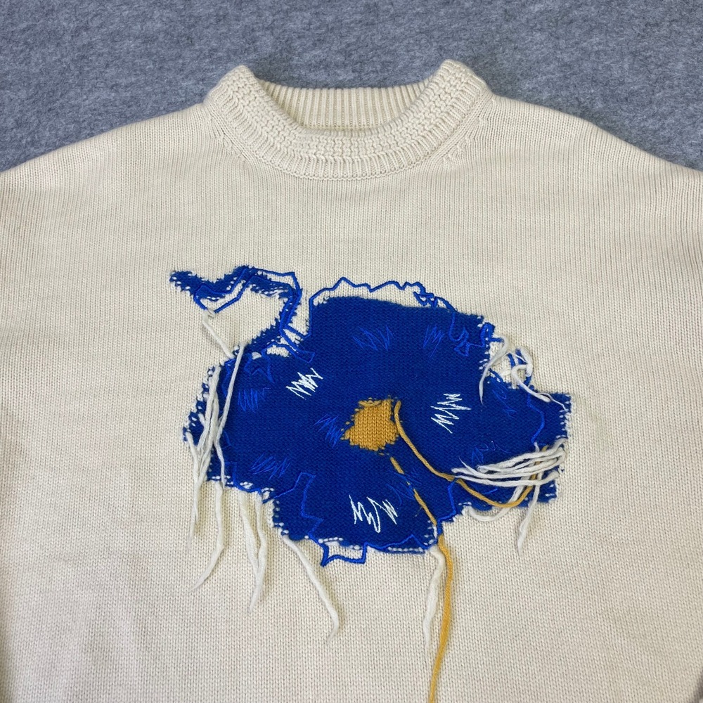 ADER Error Ivory Wool Knit Bluessom Flower Sweater Size A2 FW2020 - Picture 7 of 16